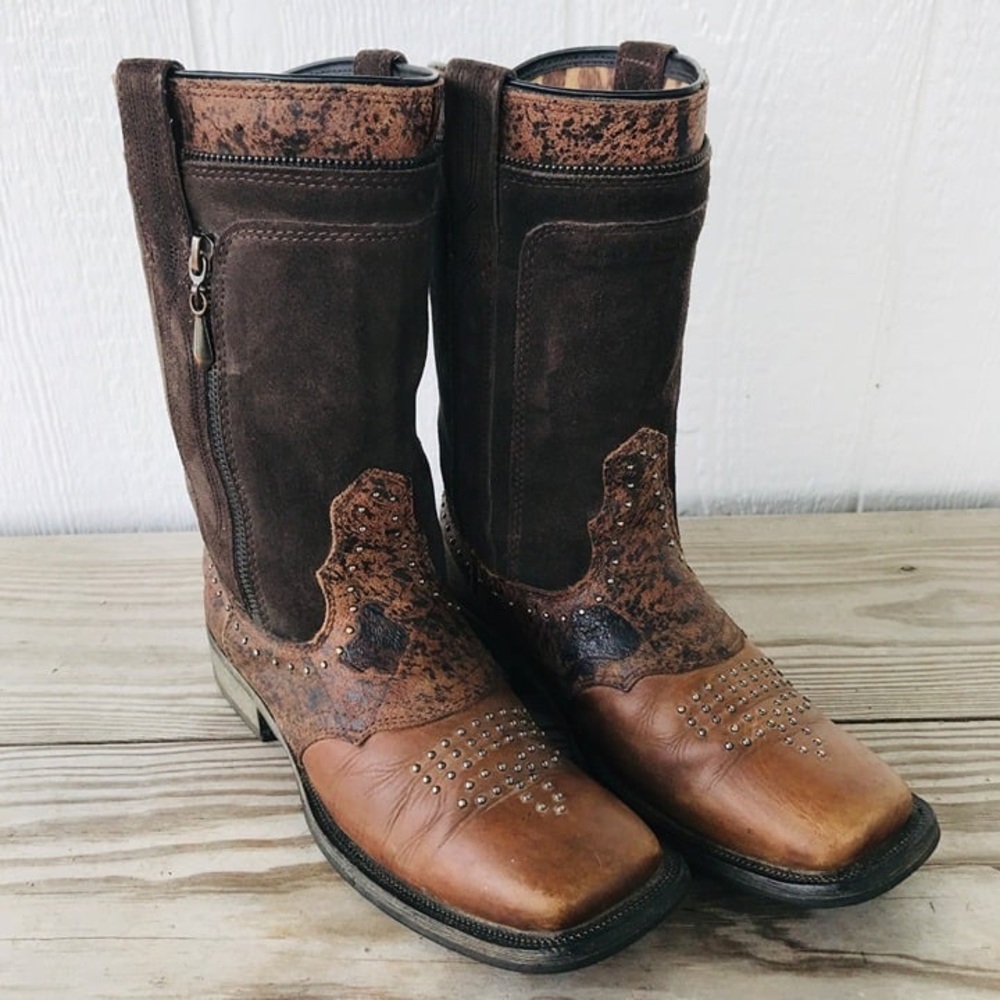 Ariat Brown Leather RodeoBaby Back Zipper Cowboy Western Boots Womens 6.5B